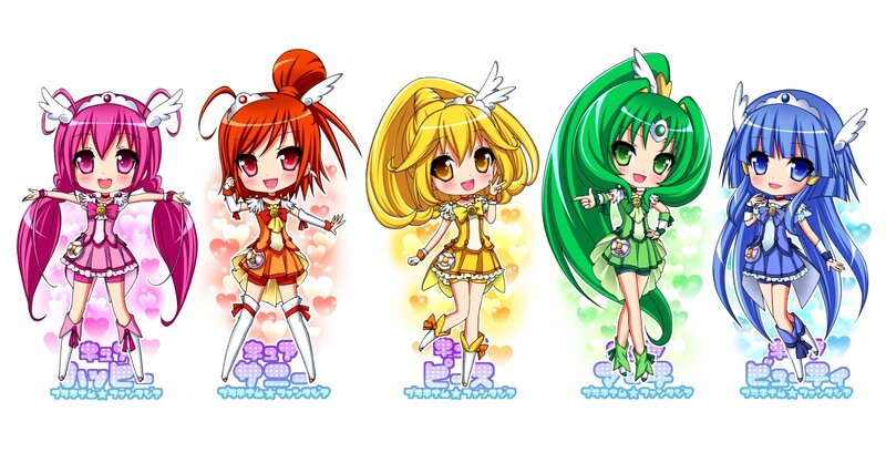 Five Chibi Anime Girls — Pink, Cheerful