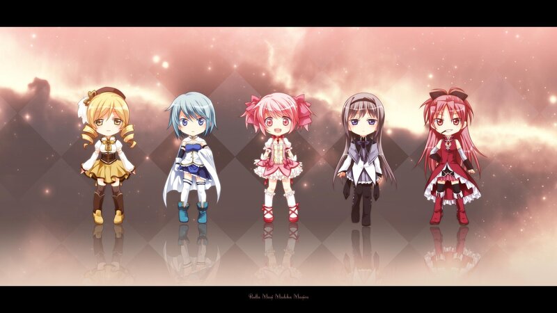 Five Chibi Anime Girls — Pink, Dramatic