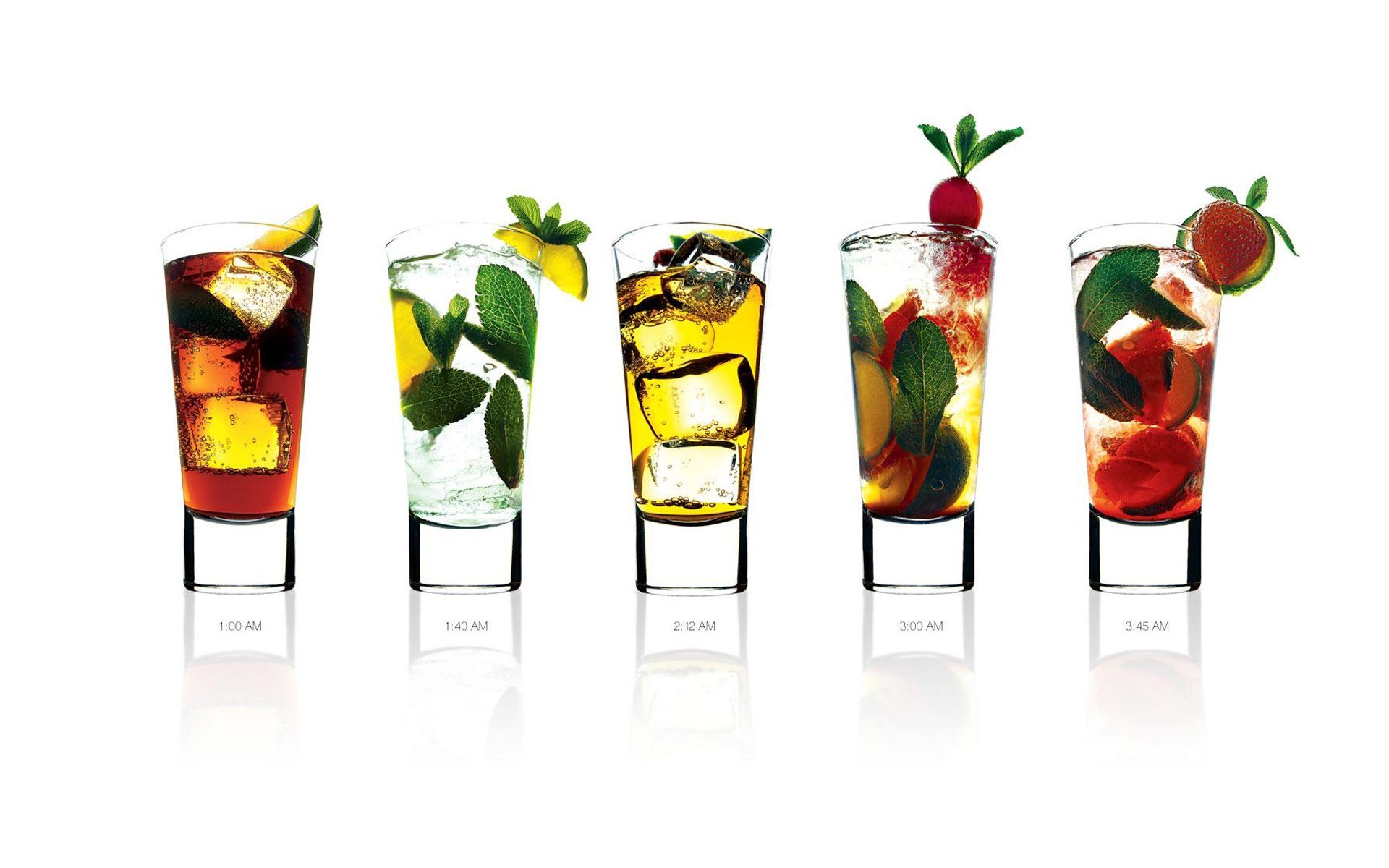 Five cocktails at different times