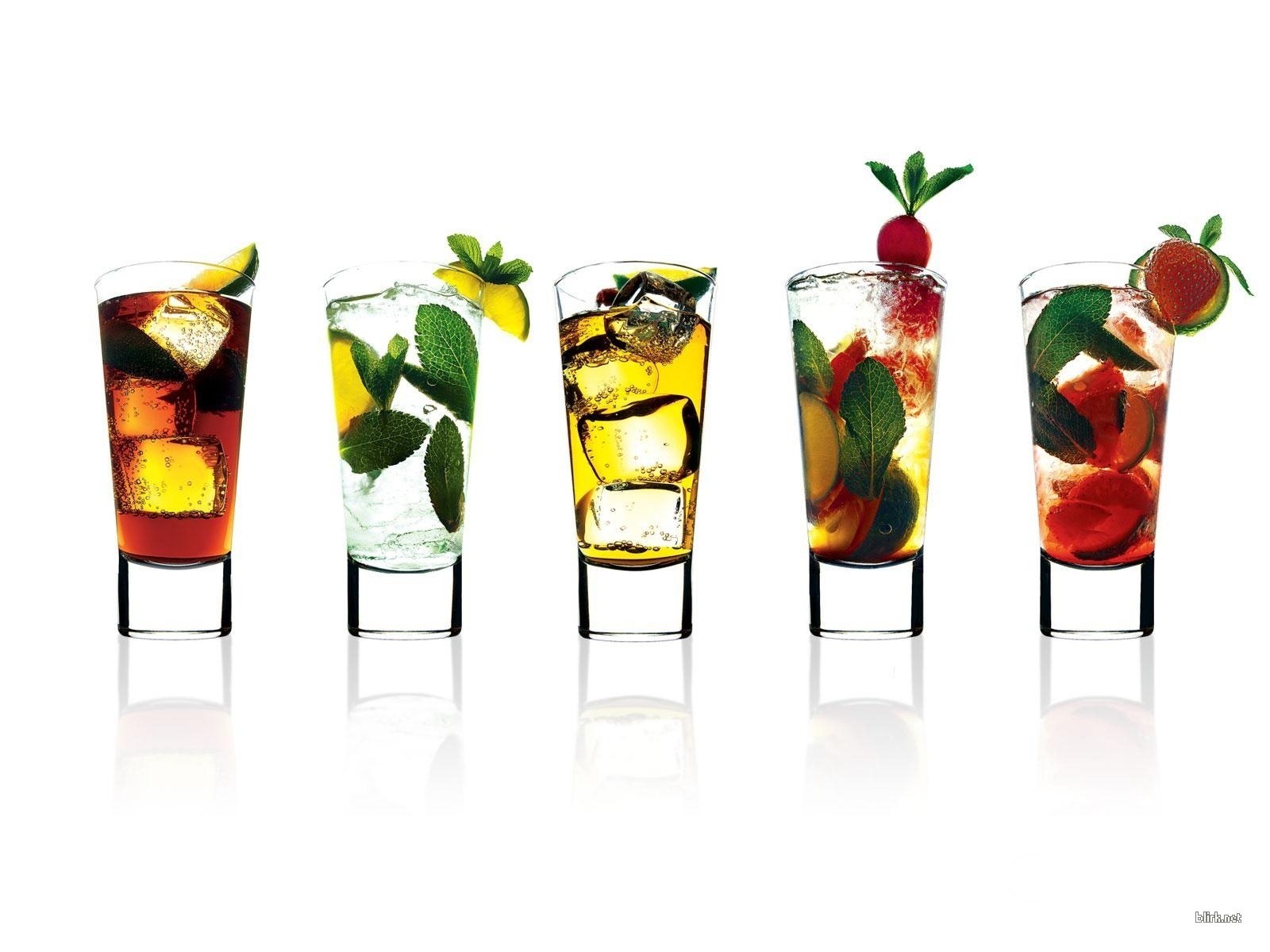 Five cocktails in glasses