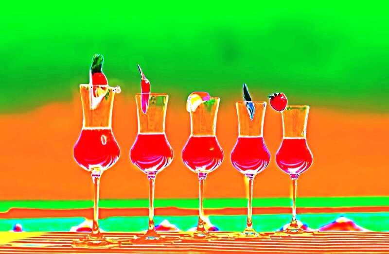 Five Cocktails in Glasses — Green