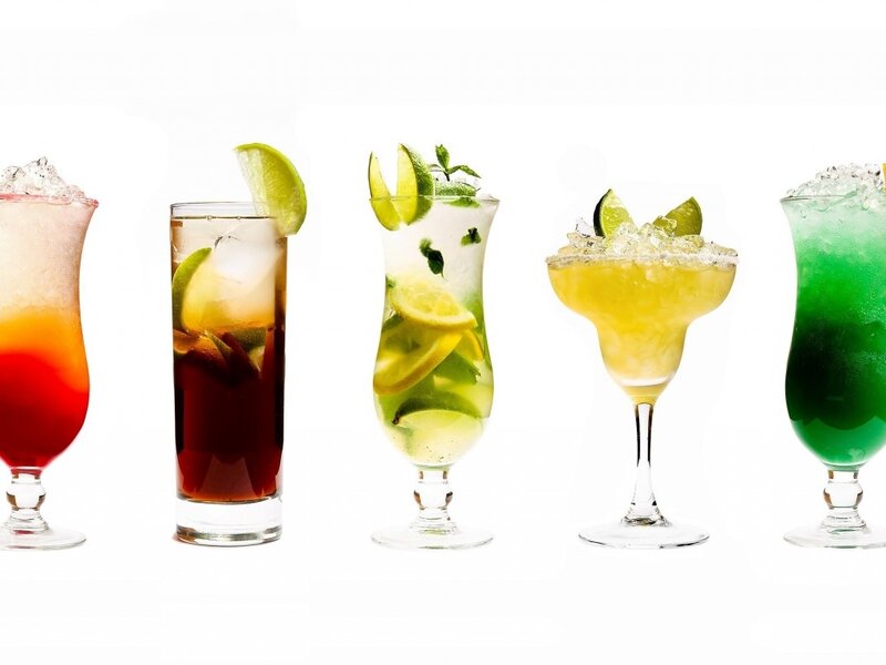 Five Cocktails in Glasses — Red, Refreshing