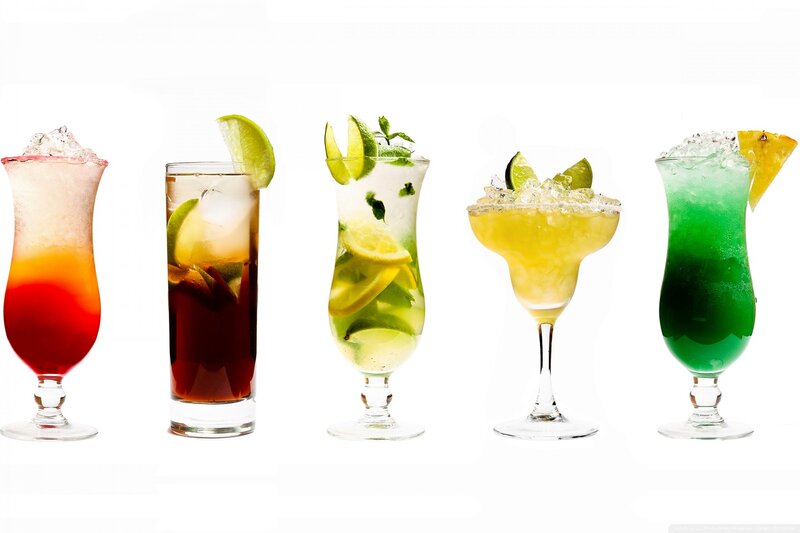 Five Cocktails in Glasses — Red