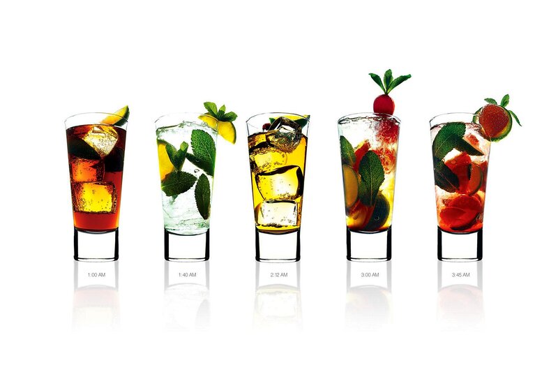 Five Cocktails in Glasses — White, Clean