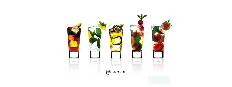 Five Cocktails in Glasses — White, Clean, Vibrant