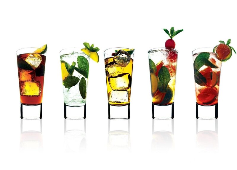Five Cocktails in Glasses — White, Refreshing, Photograph