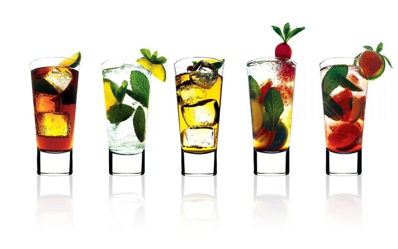 Five Cocktails in Glasses — White, Refreshing