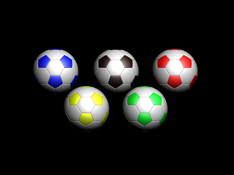 five colored soccer balls
