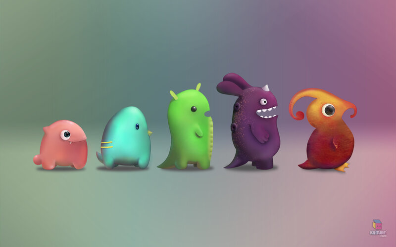 Five colorful cartoon monsters