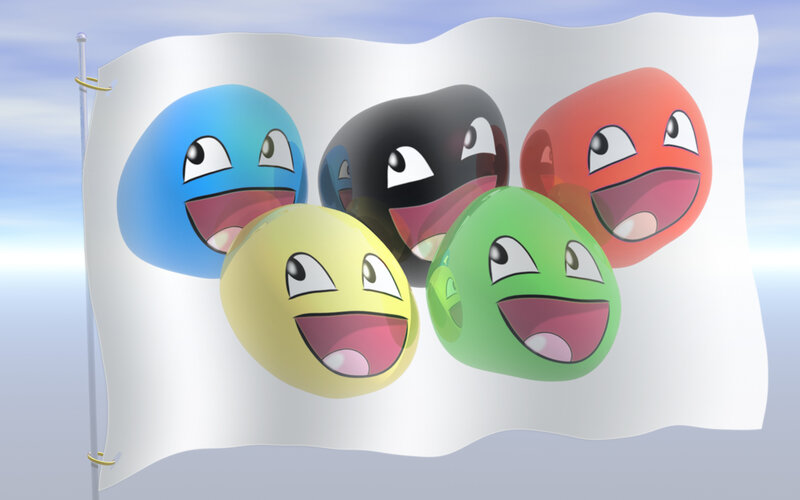 Five colorful faces on a flag