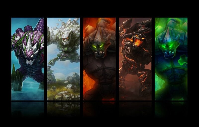 Five elemental creatures