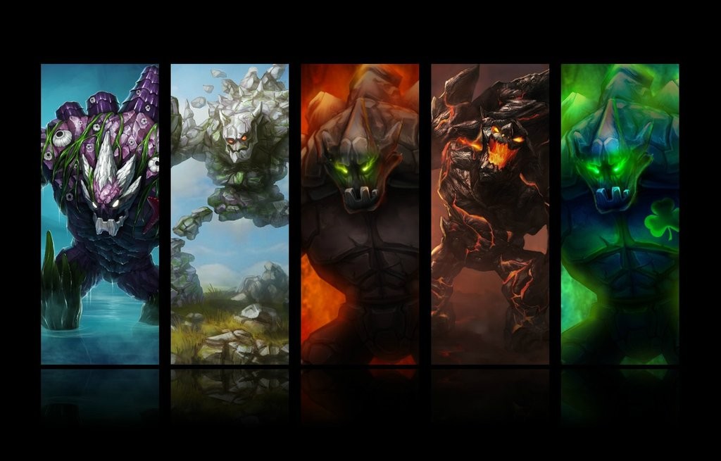 Five elemental creatures