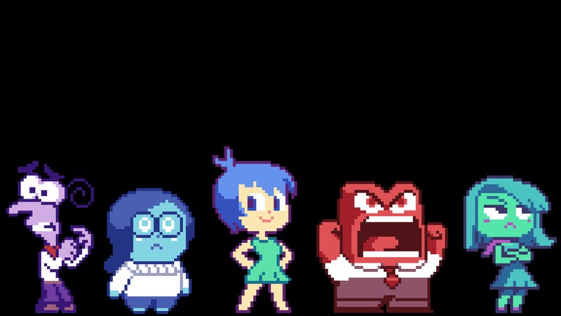 Five Emotion Characters — Blue, Playful, Pixel Art