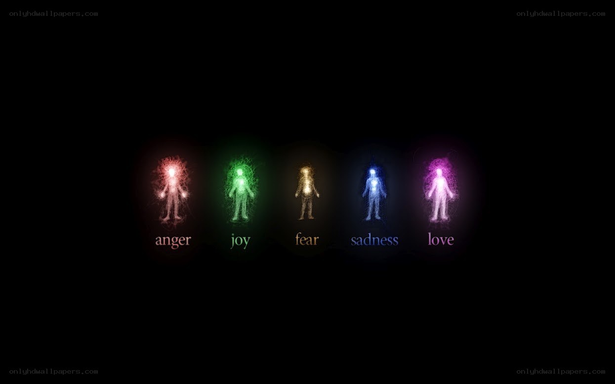 Five emotions represented as glowing figures