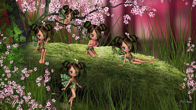 Five Fairies in Garden — Green