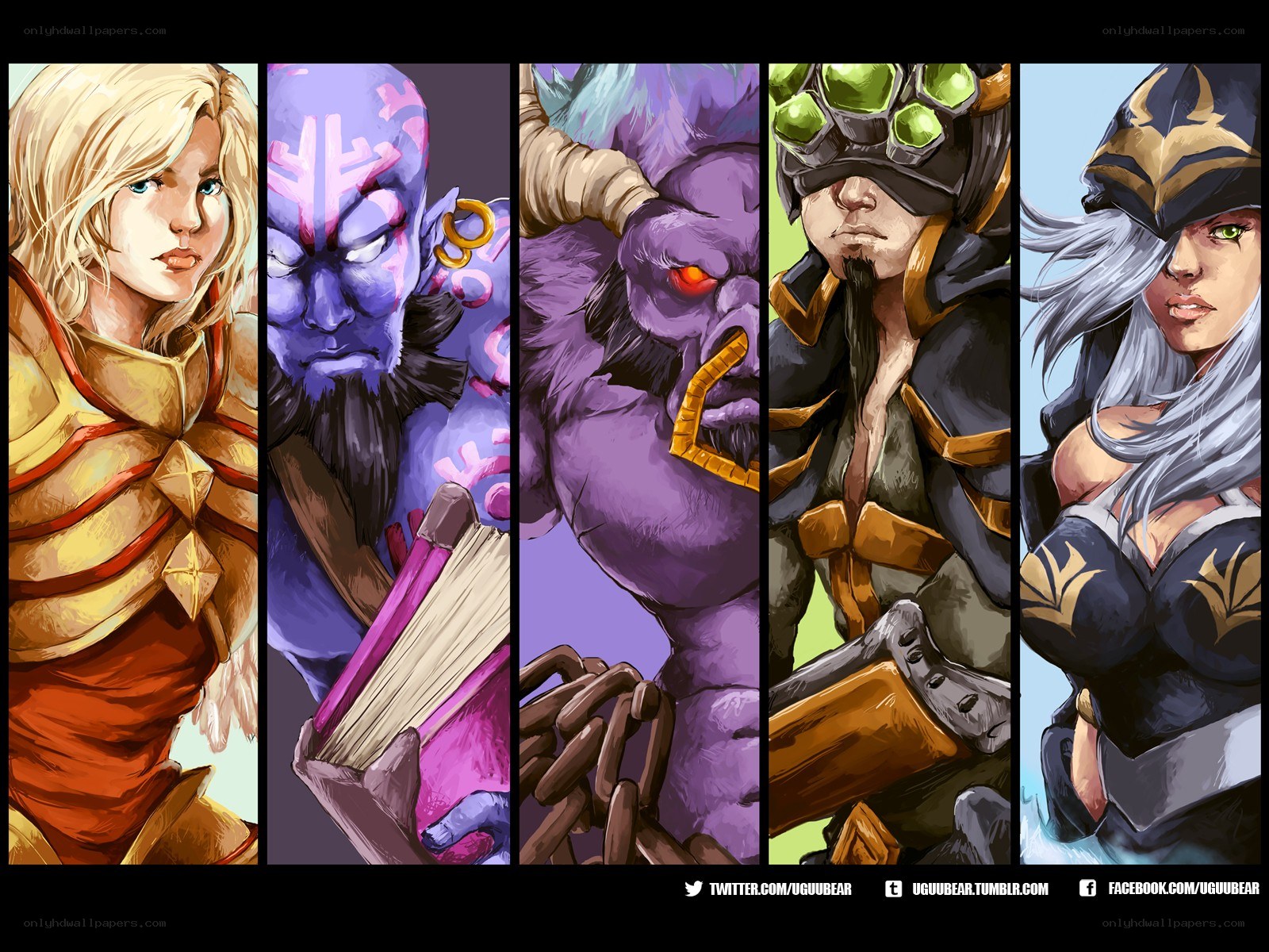 Five fantasy characters in armor
