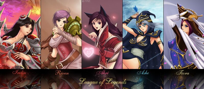 Five Female Characters — Purple, Dramatic, Sunset, Digital Art