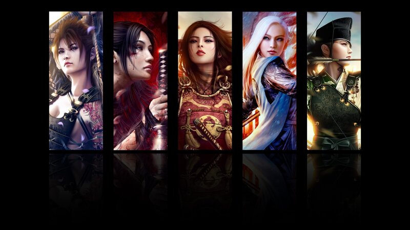 Five female warriors in fantasy armor