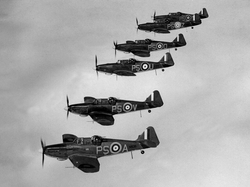 Five Fighter Planes in Formation