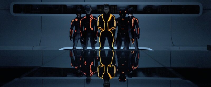 Five Figures in Glowing Suits