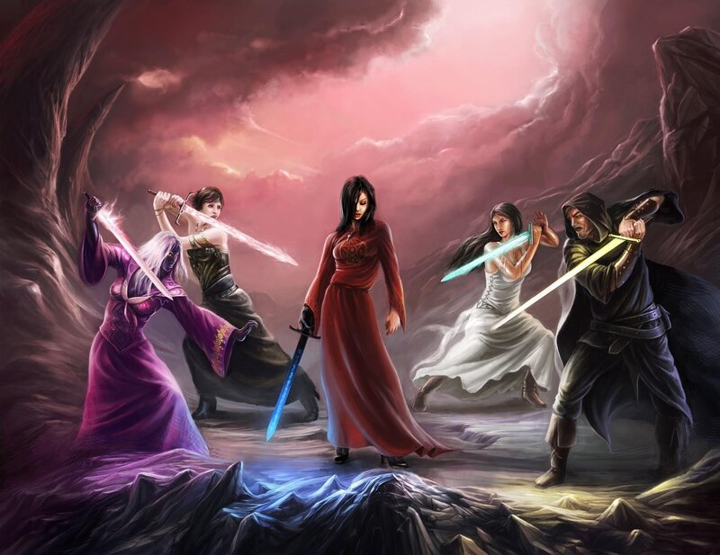 Five Figures with Swords — Red
