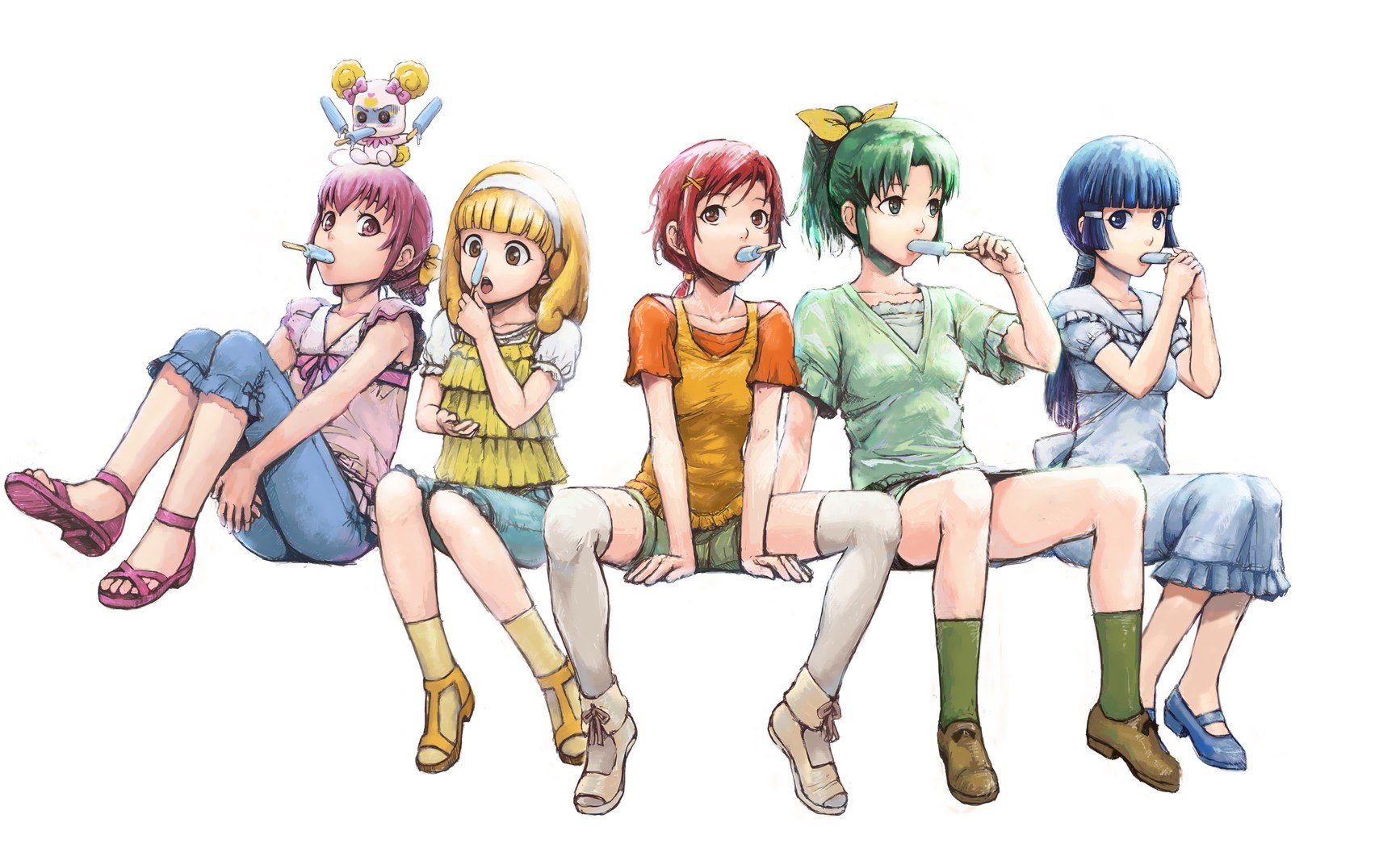 five girls eating popsicles