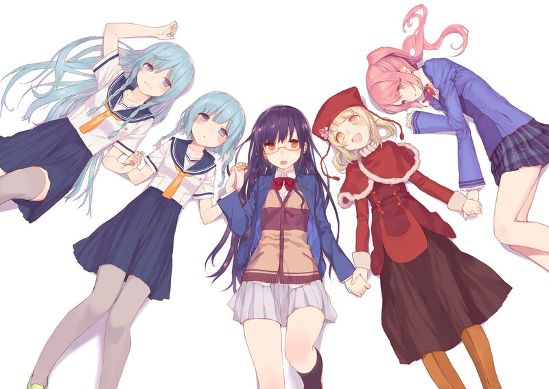 Five Girls Holding Hands — Blue