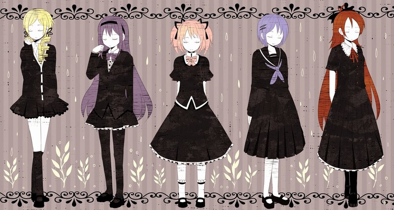 five girls in black dresses