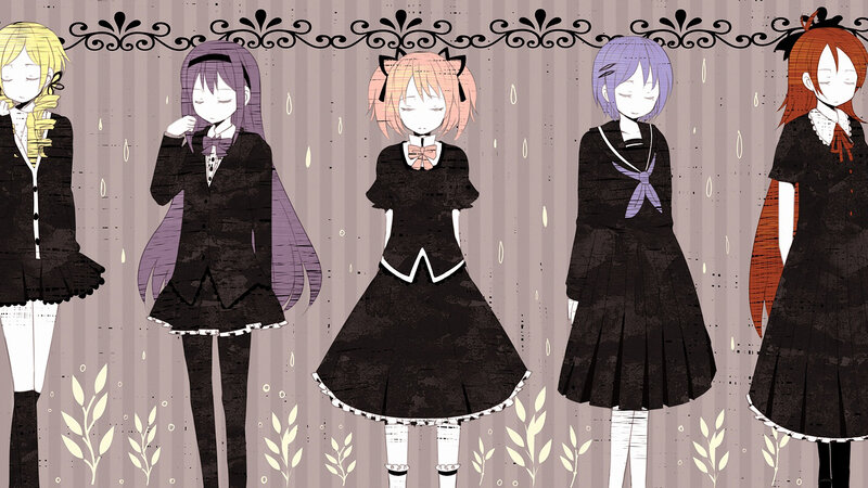 five girls in black dresses