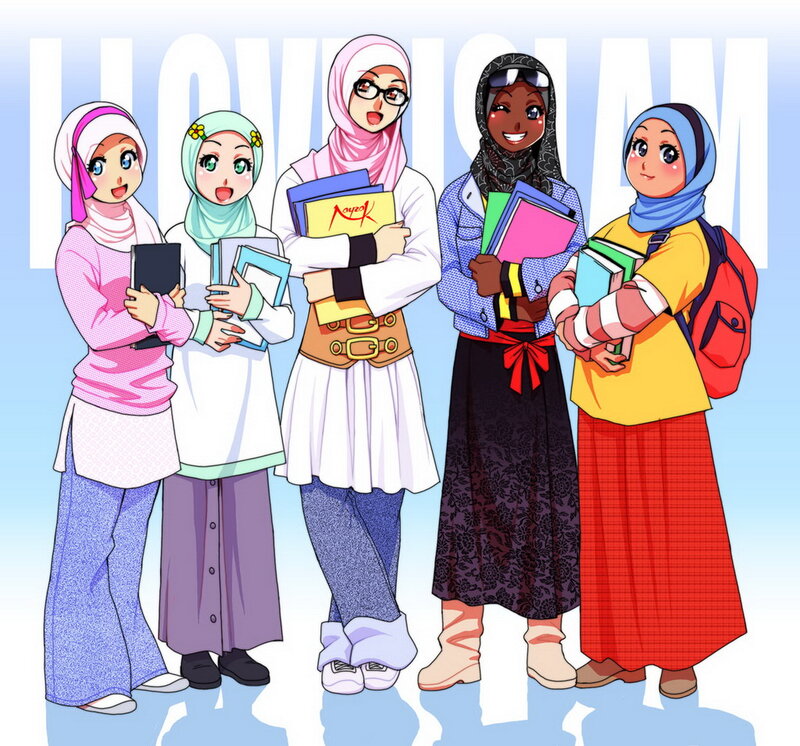 Five Girls in Hijabs — Blue