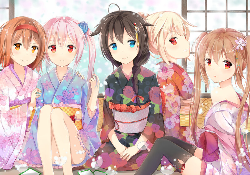 Five Girls in Kimonos — Pink, Calm