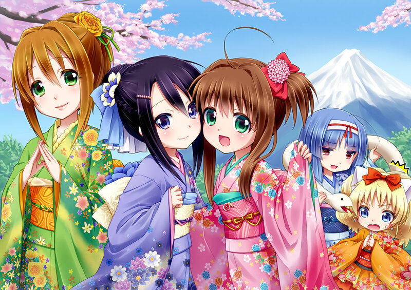 Five Girls in Kimonos — Pink