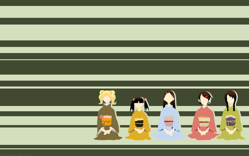 five girls in kimonos