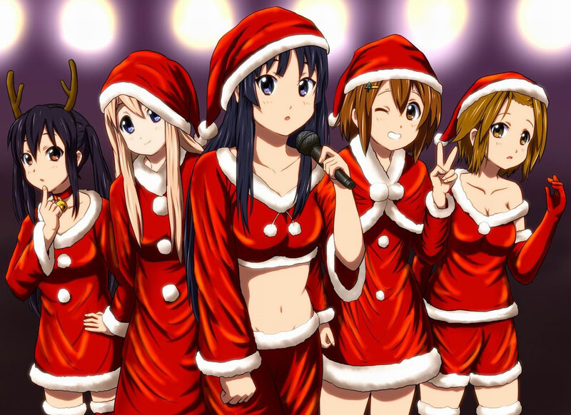 Five Girls in Santa Outfits — Red
