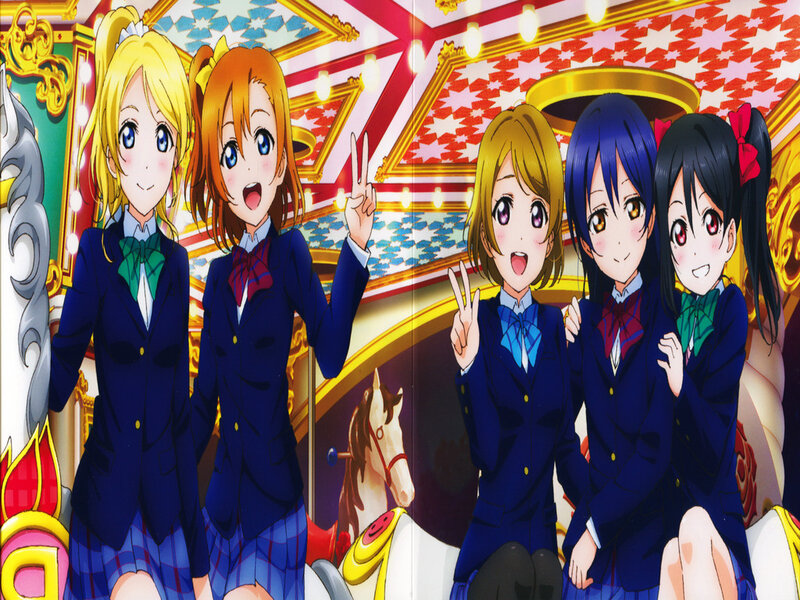 Five Girls in School Uniforms — Blue, Happy