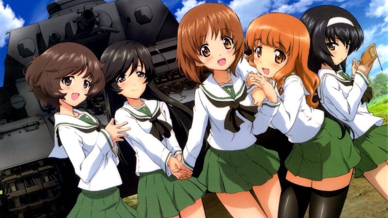Five Girls in School Uniforms — Green, Cheerful