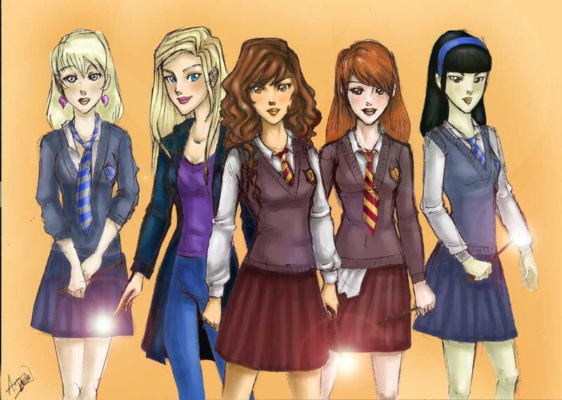 Five girls in school uniforms