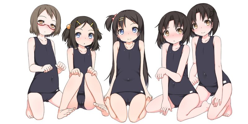 five girls in swimsuits