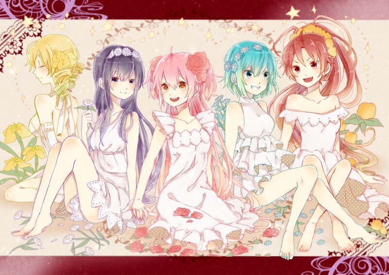 Five Girls in White Dresses — Cheerful