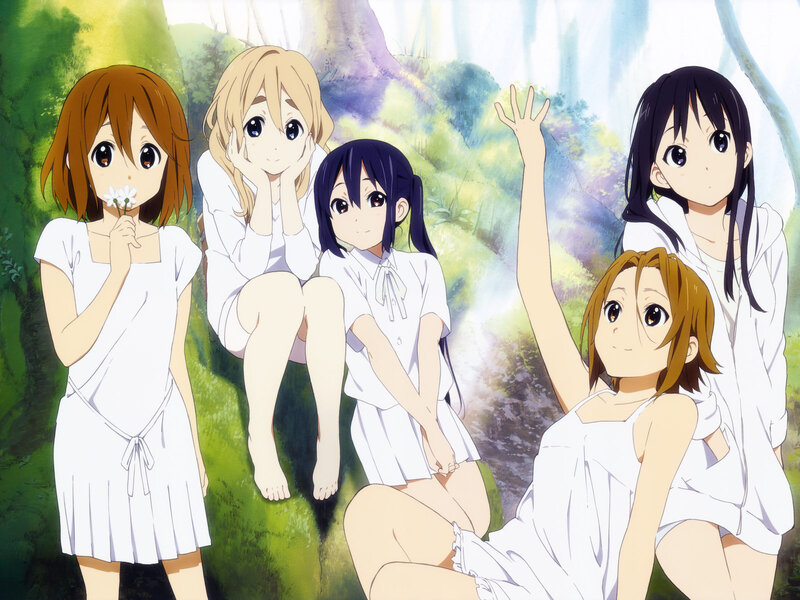 Five girls in white dresses