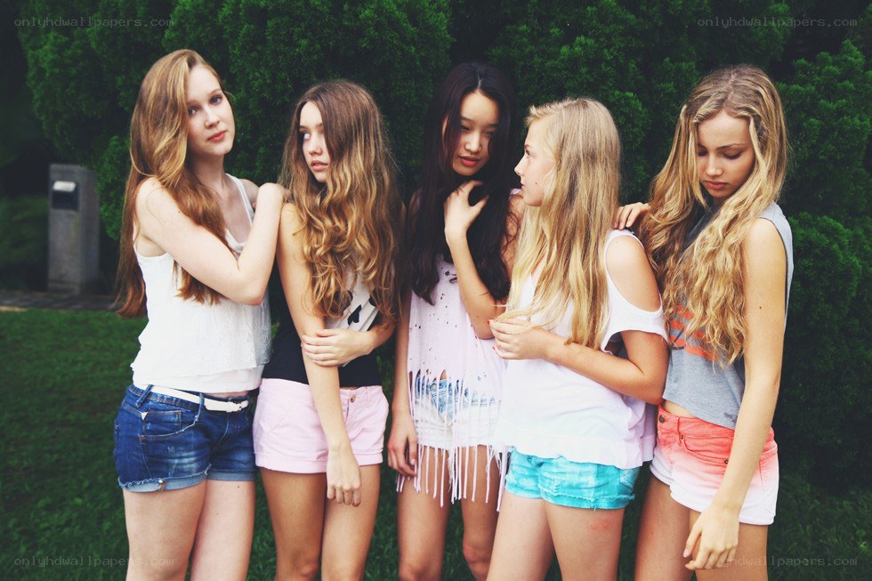 five girls standing together