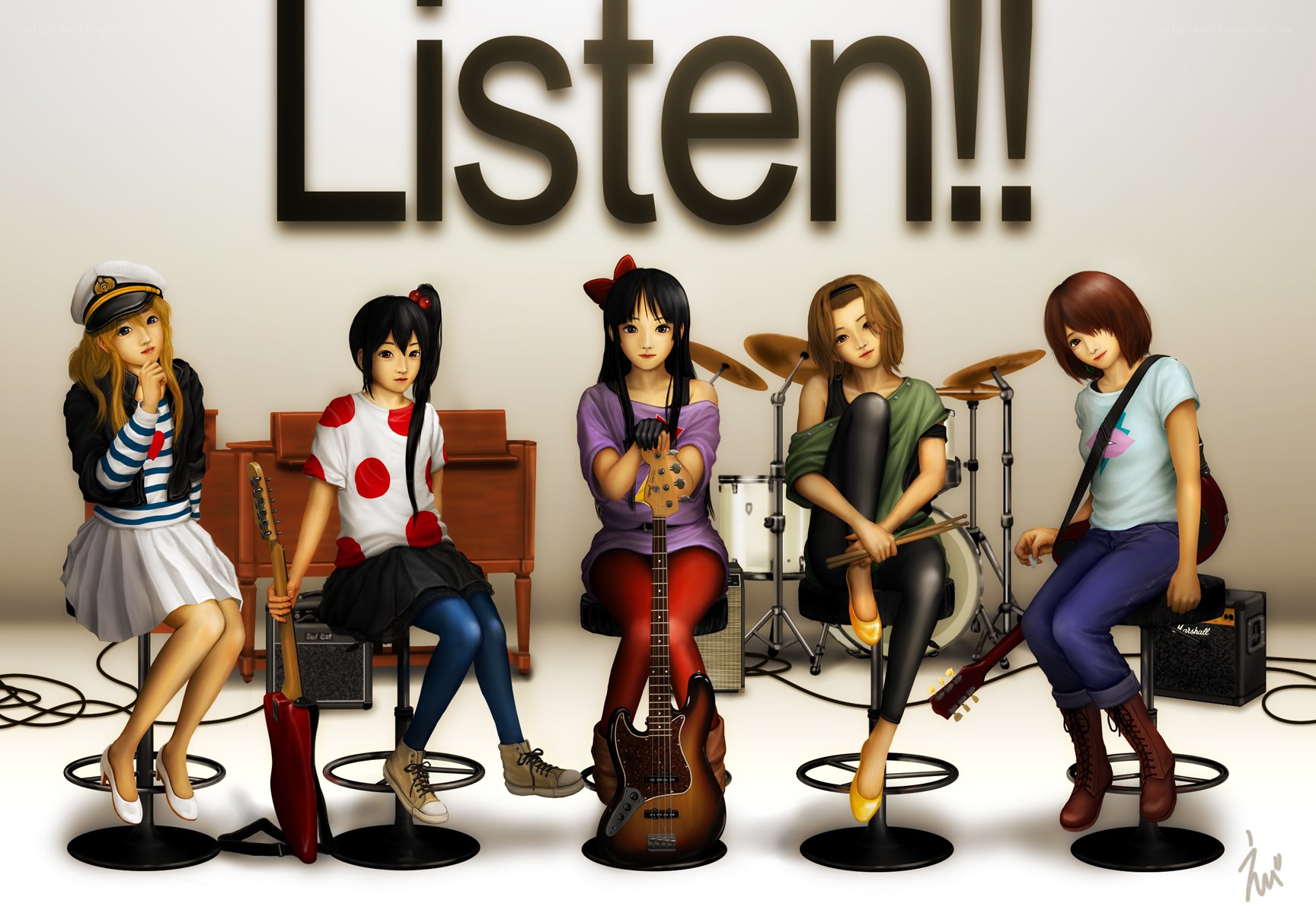 Five girls with musical instruments