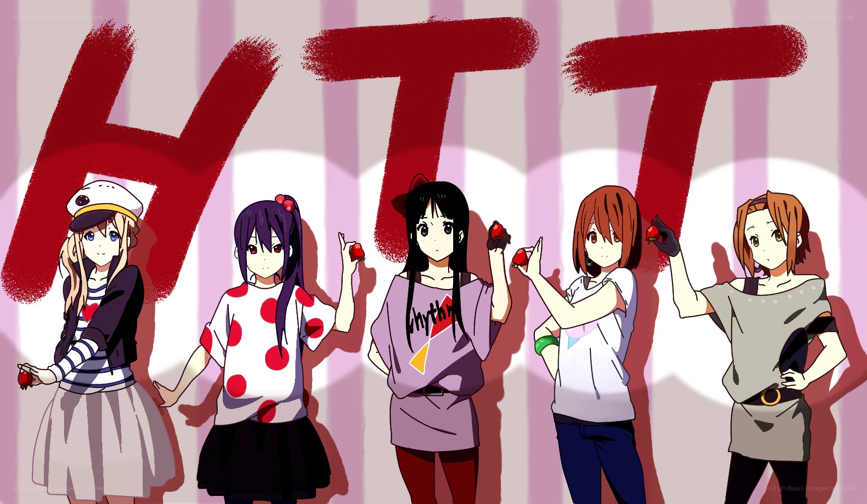 Five girls with red apples