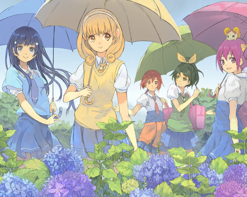 Five Girls with Umbrellas