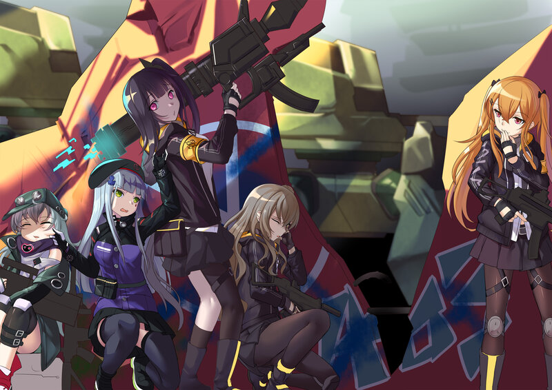Five Girls with Weapons — Black, Dramatic, Anime