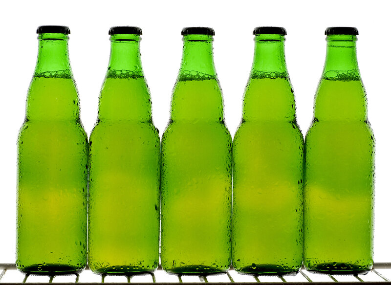 five green bottles in a row