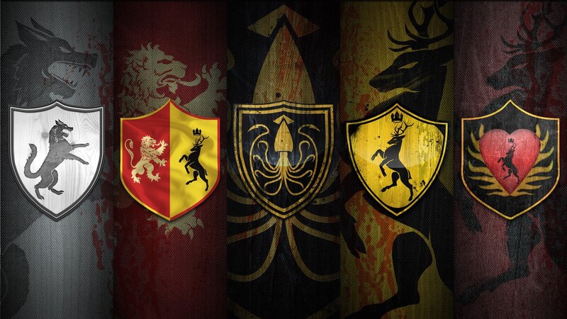Five Heraldic Shields — Black, Dramatic, Digital Art, Crests