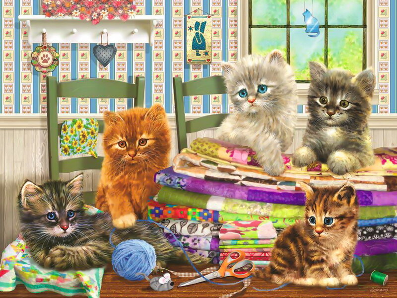 Five Kittens in a Room — Blue, Calm