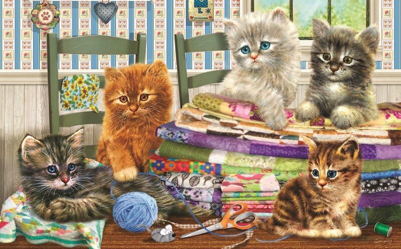 Five Kittens in a Sewing Room