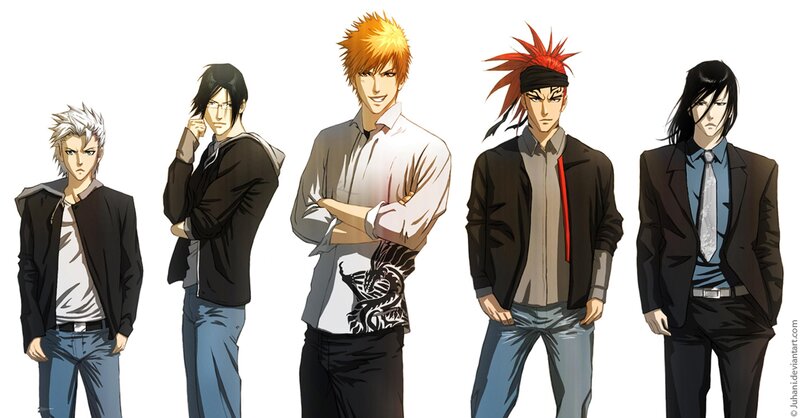 Five Male Anime Characters — Black, Neutral